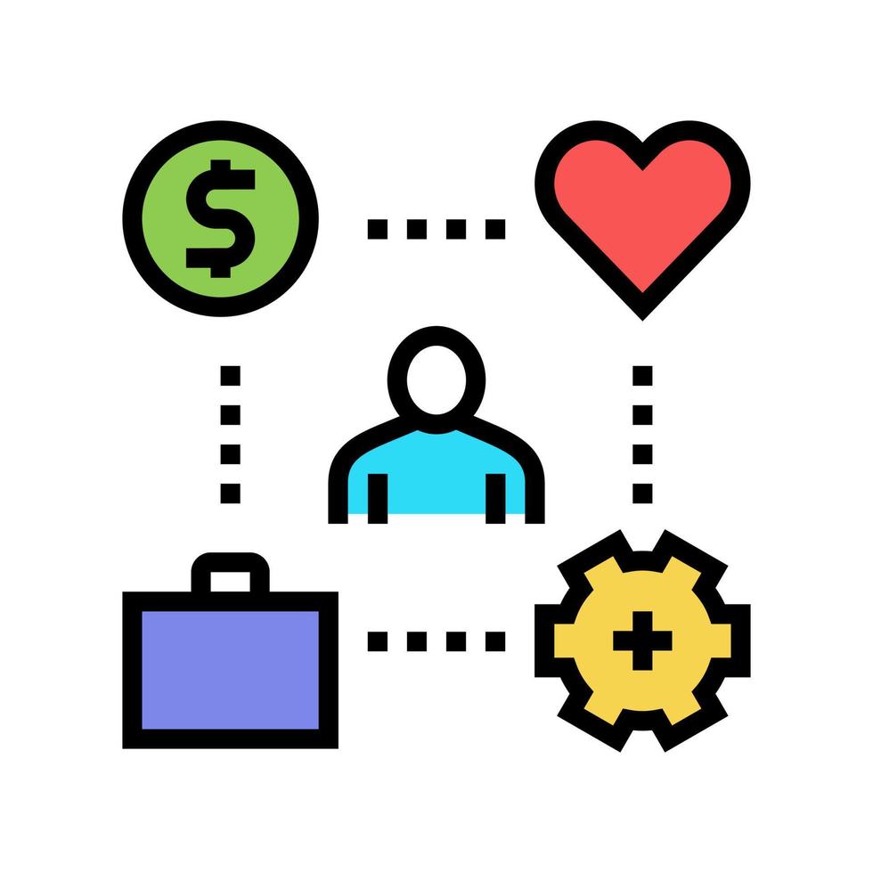 working process, love and pay for work color icon vector illustration