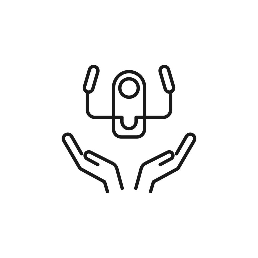 Charity and philanthropy concept. Hight quality sign drawn with thin line. Suitable for web sites, stores, internet shops, banners etc. Line icon of airplane steering wheel over opened hands vector