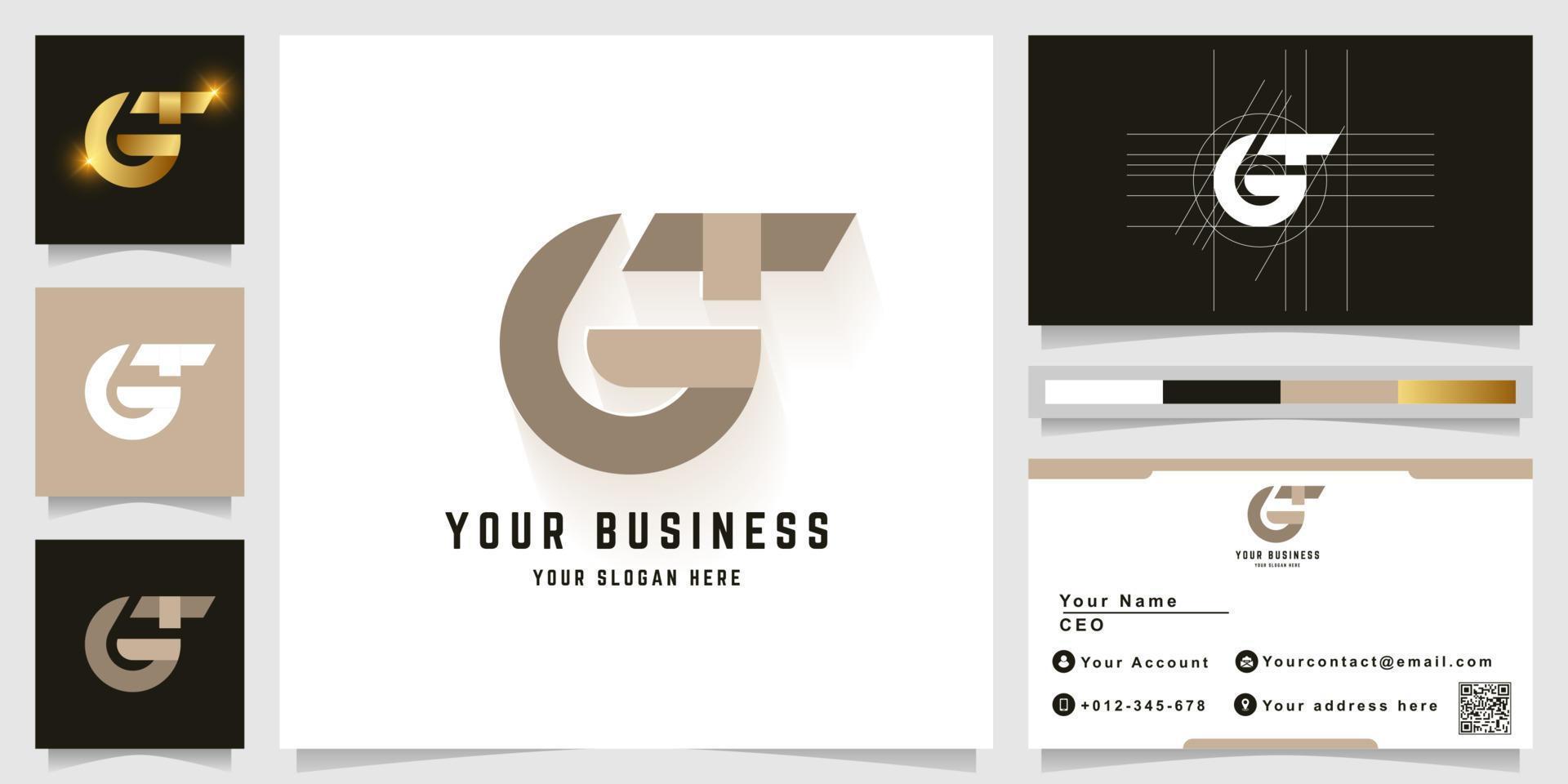 Letter G or GT monogram logo with business card design vector