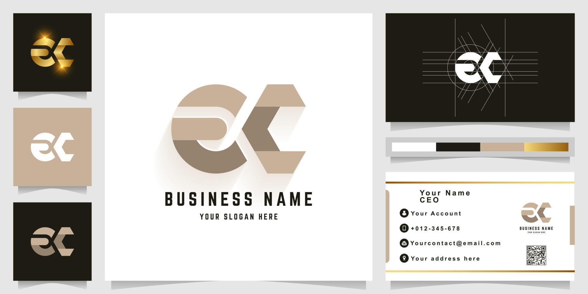 Letter ec or ak monogram logo with business card design vector