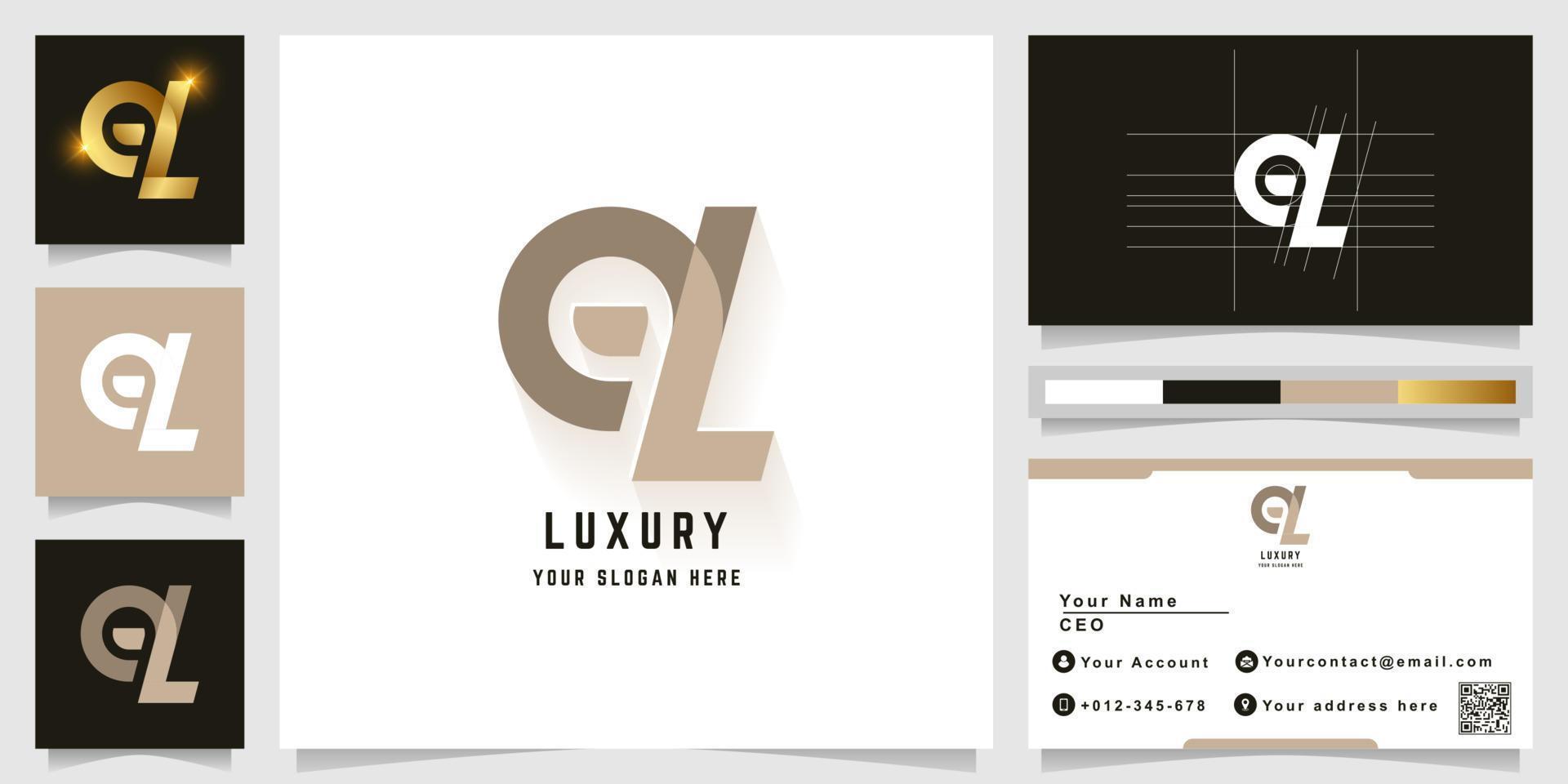 Letter eL or aL monogram logo with business card design vector