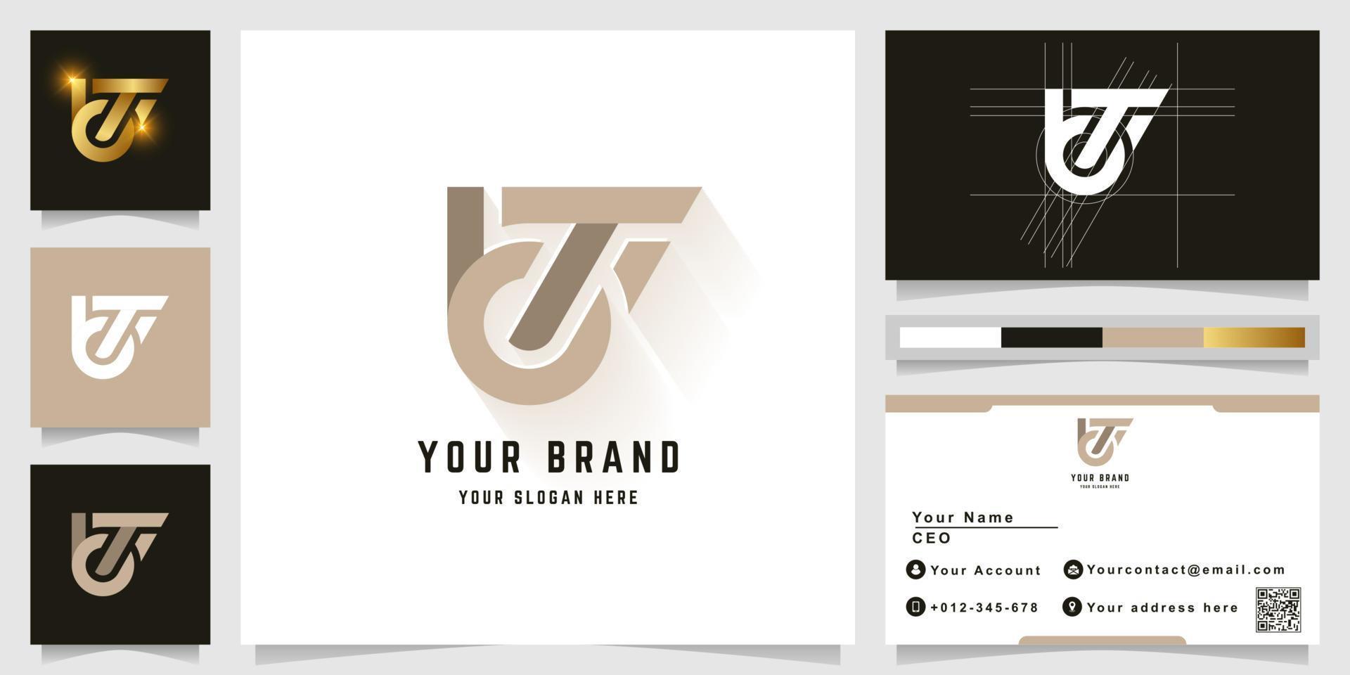 Letter bT or bf monogram logo with business card design vector