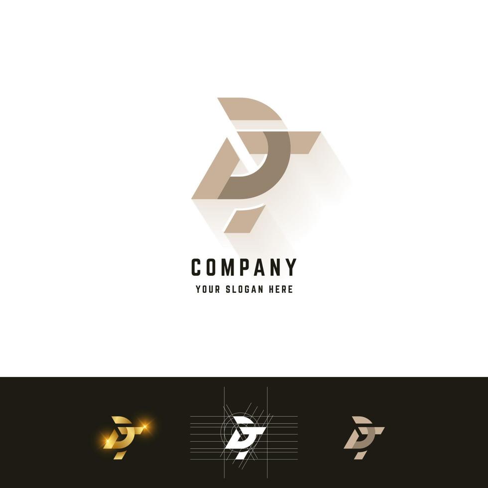 Letter aT or DT monogram logo with grid method design vector