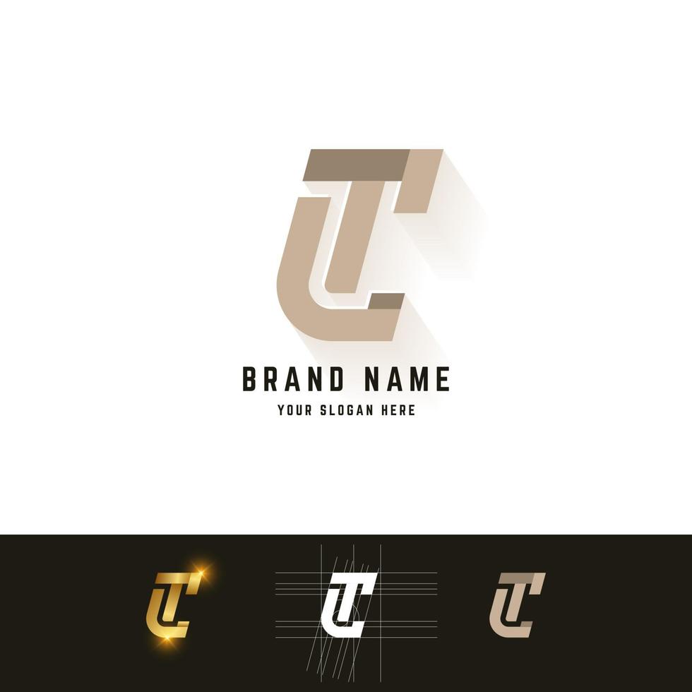 Letter C or LT monogram logo with grid method design vector
