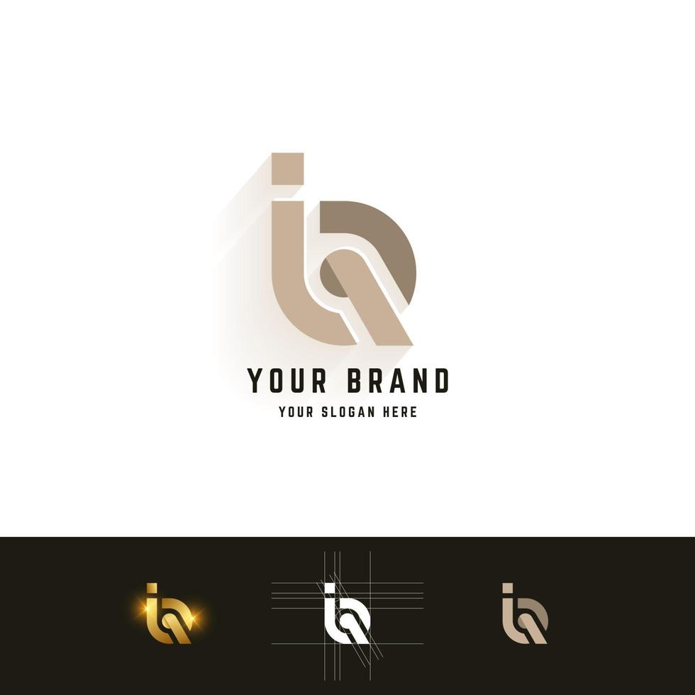 Letter iQ or Q monogram logo with grid method design vector