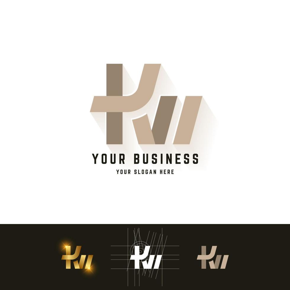 Letter KW or KN monogram logo with grid method design vector