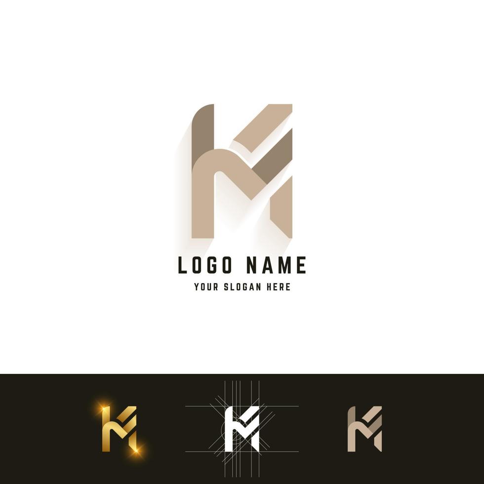 Letter M or KM monogram logo with grid method design vector