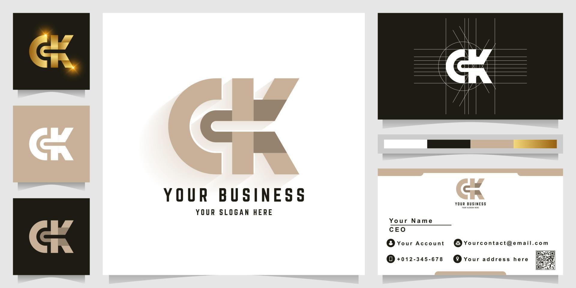 Letter aK or CK monogram logo with business card design vector
