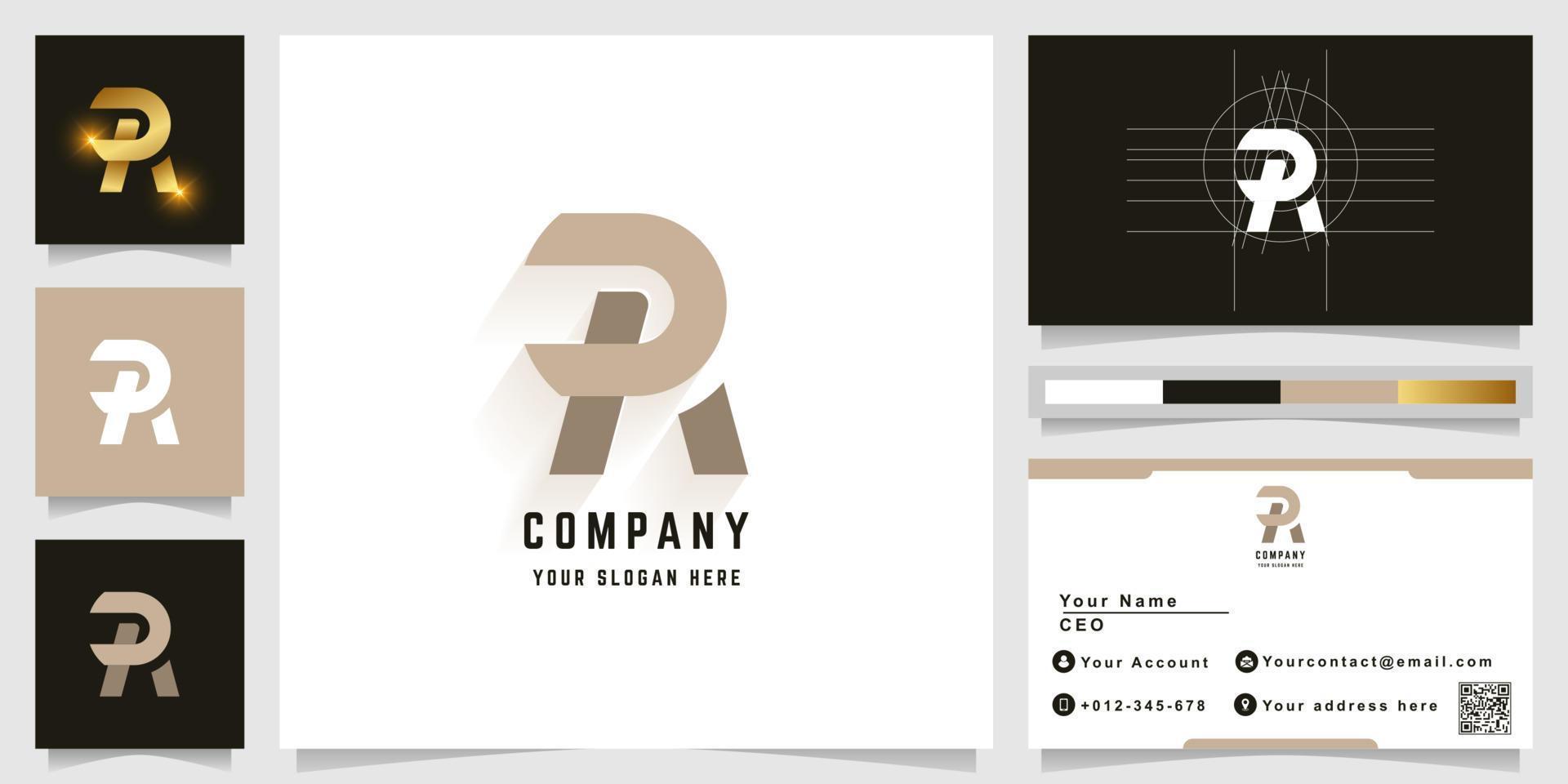 Letter PA or PR monogram logo with business card design vector