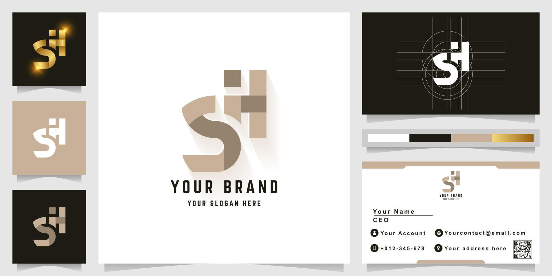Letter SH or SiH monogram logo with business card design vector