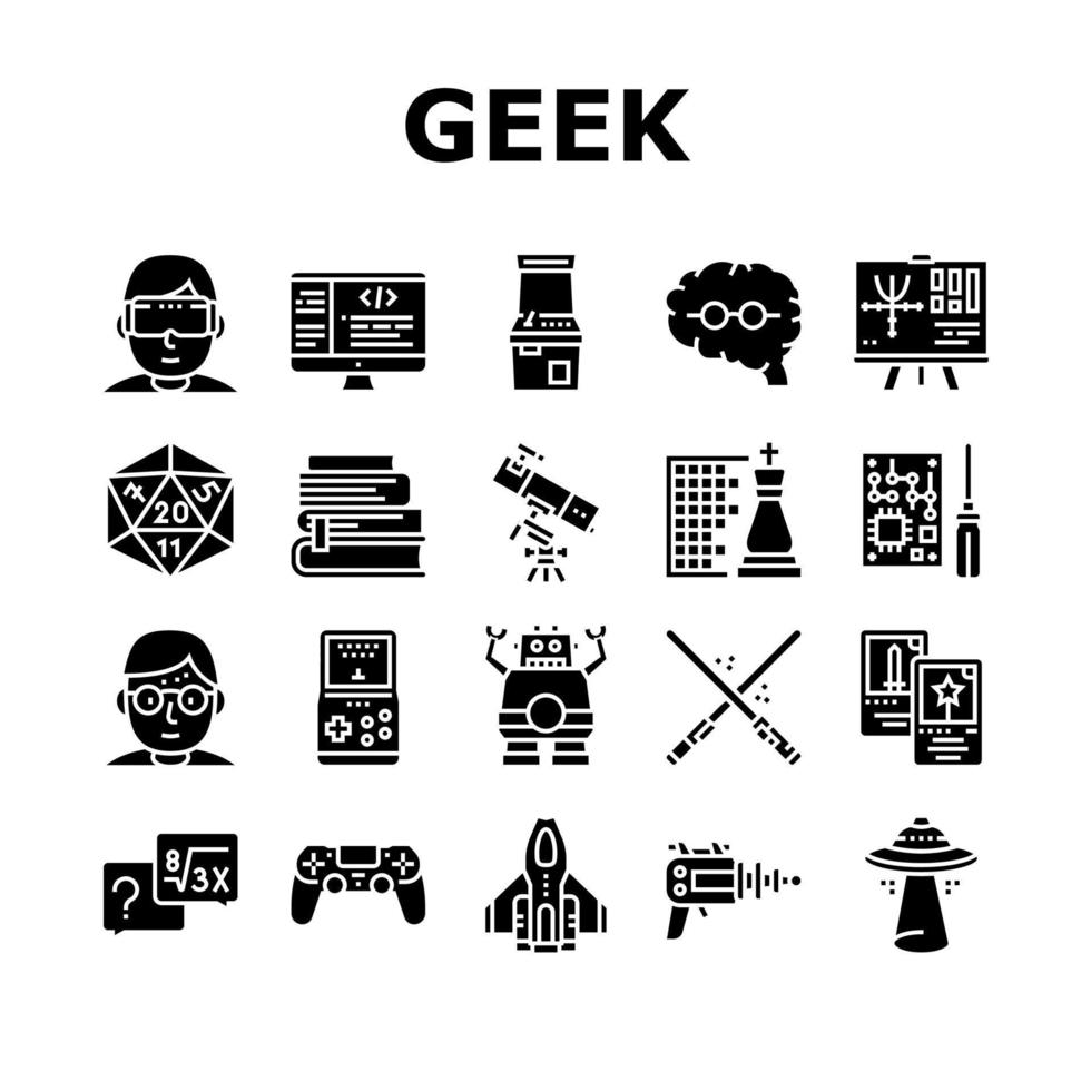 conjunto de iconos de colección geek, nerd y gamer vector