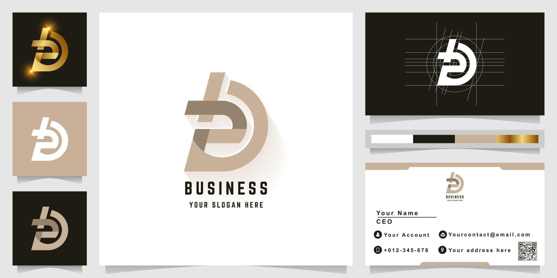 Letter ba or D monogram logo with business card design vector