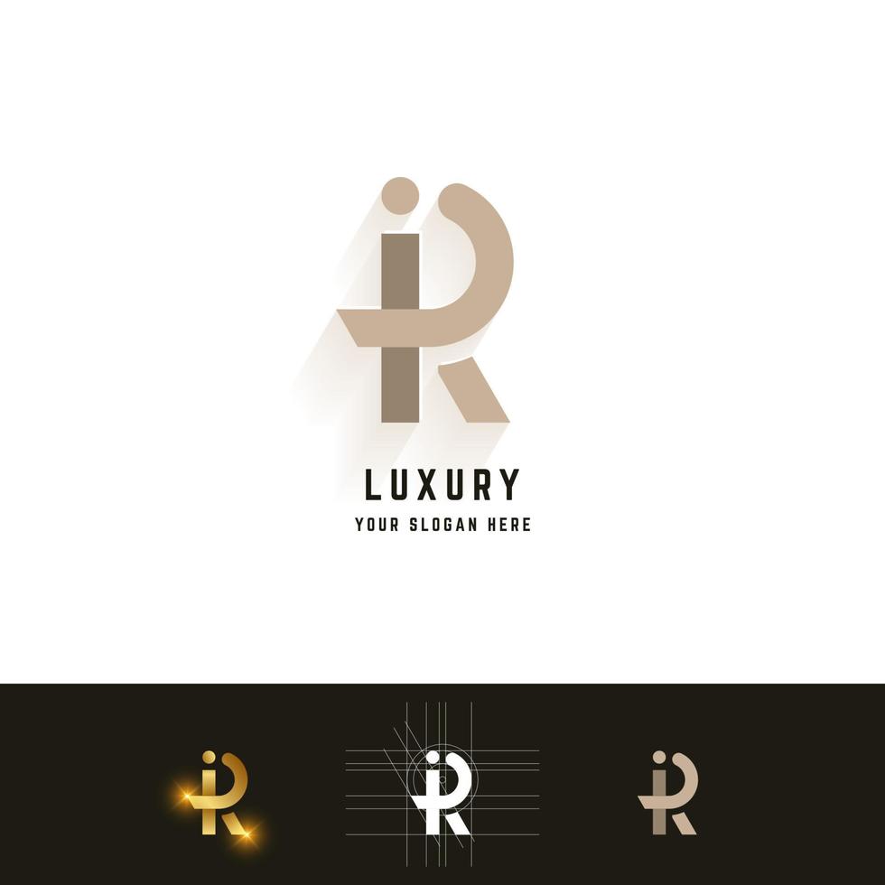 Letter R or iR monogram logo with grid method design vector
