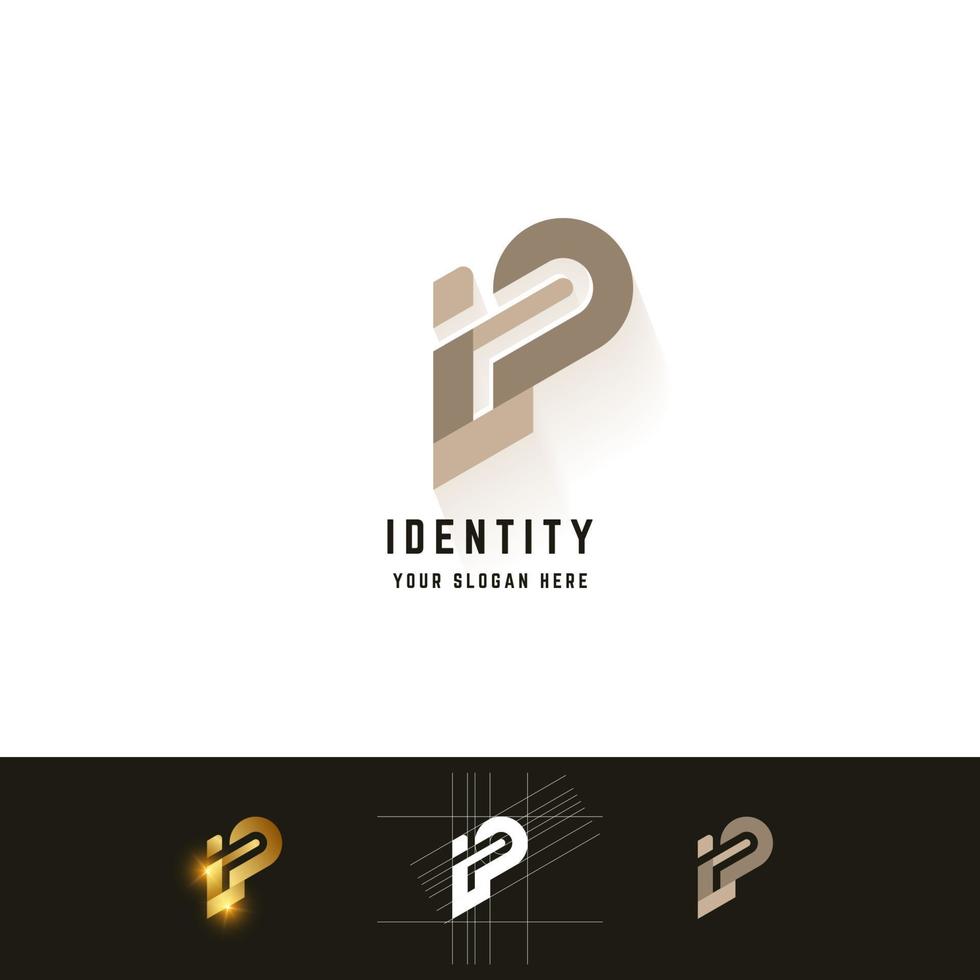 Letter P or iP monogram logo with grid method design vector