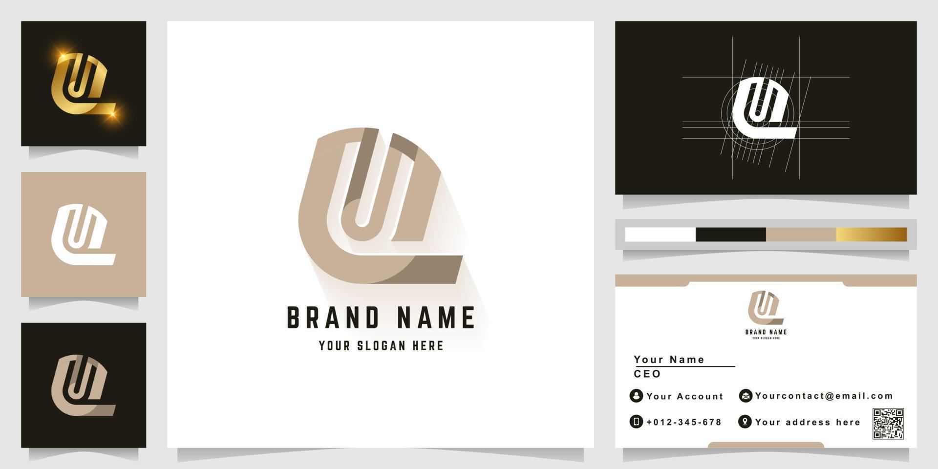 Letter U or UL monogram logo with business card design vector
