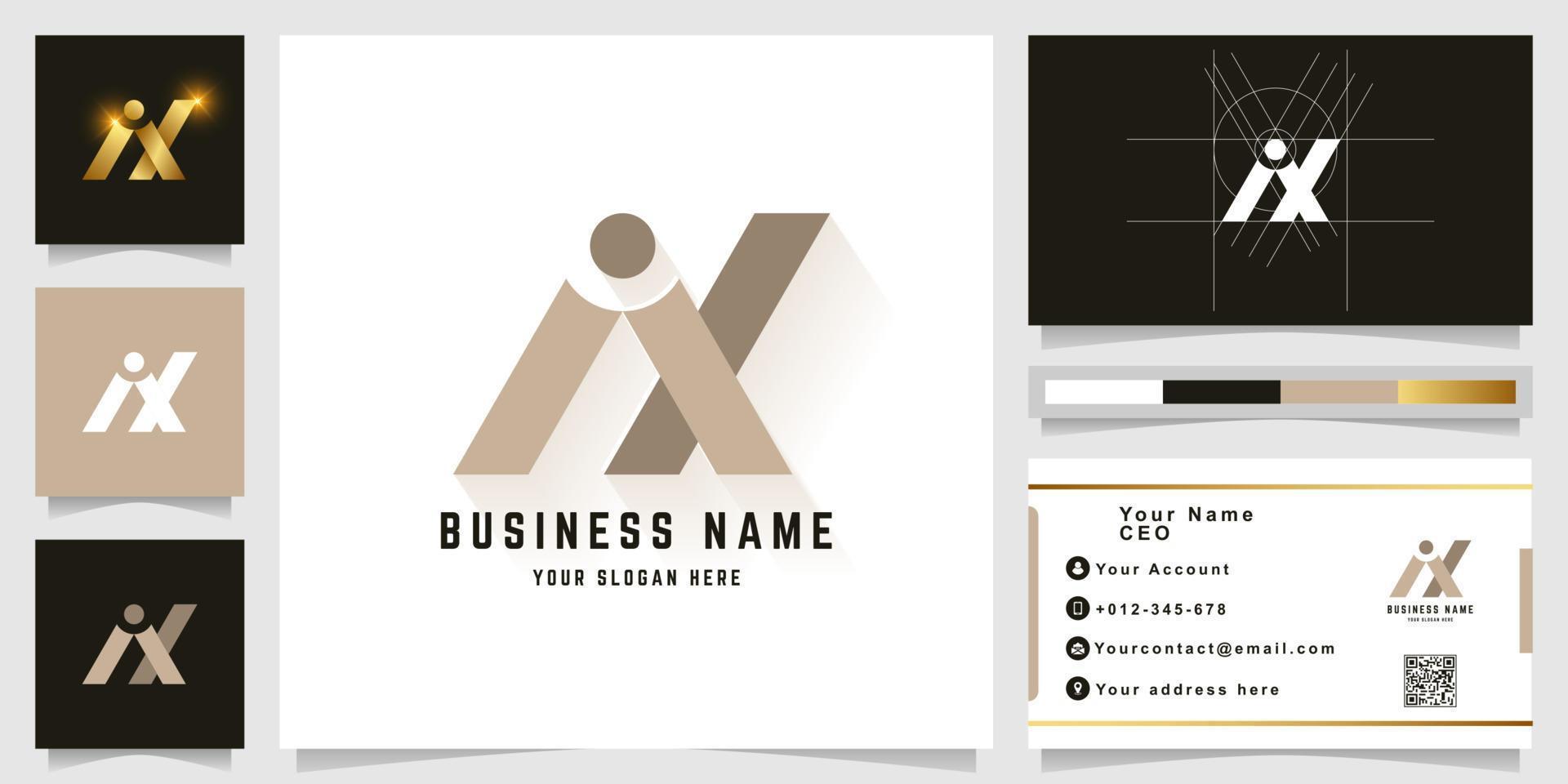 Letter ix or Ax monogram logo with business card design vector