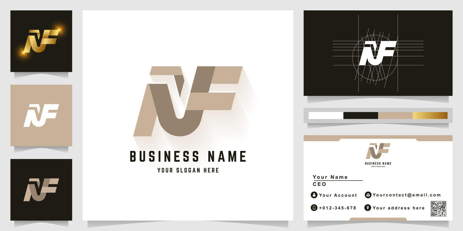 Letter NF or NVF monogram logo with business card design vector