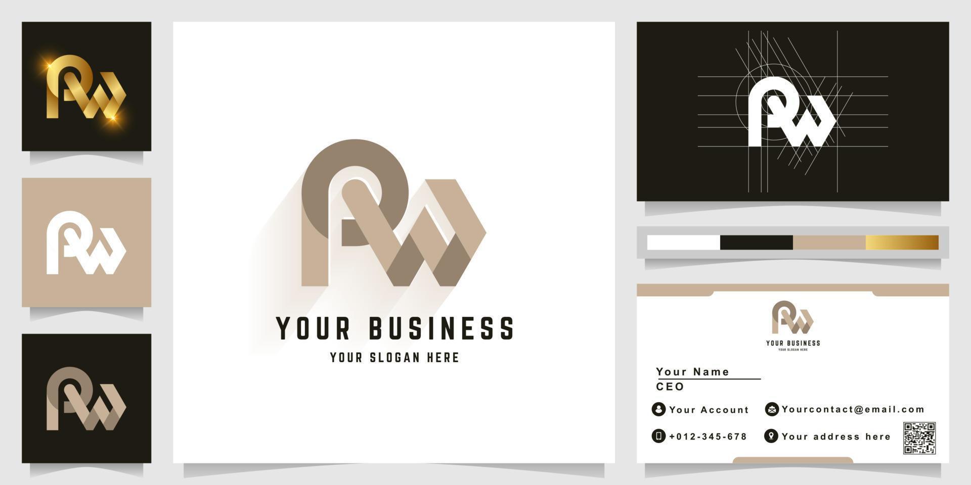 Letter RW or PW monogram logo with business card design vector