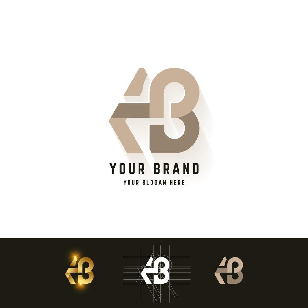 Letter AB or KB monogram logo with grid method design vector