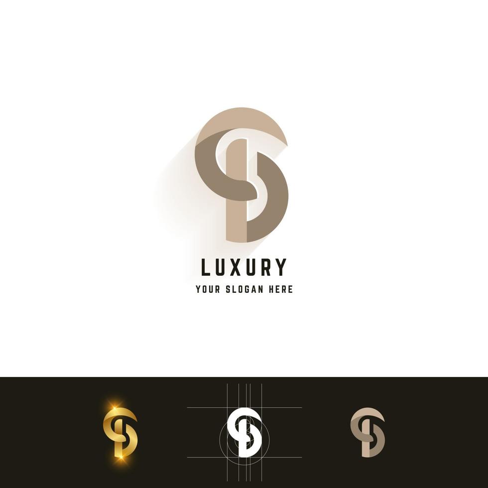 Letter S or CD monogram logo with grid method design vector