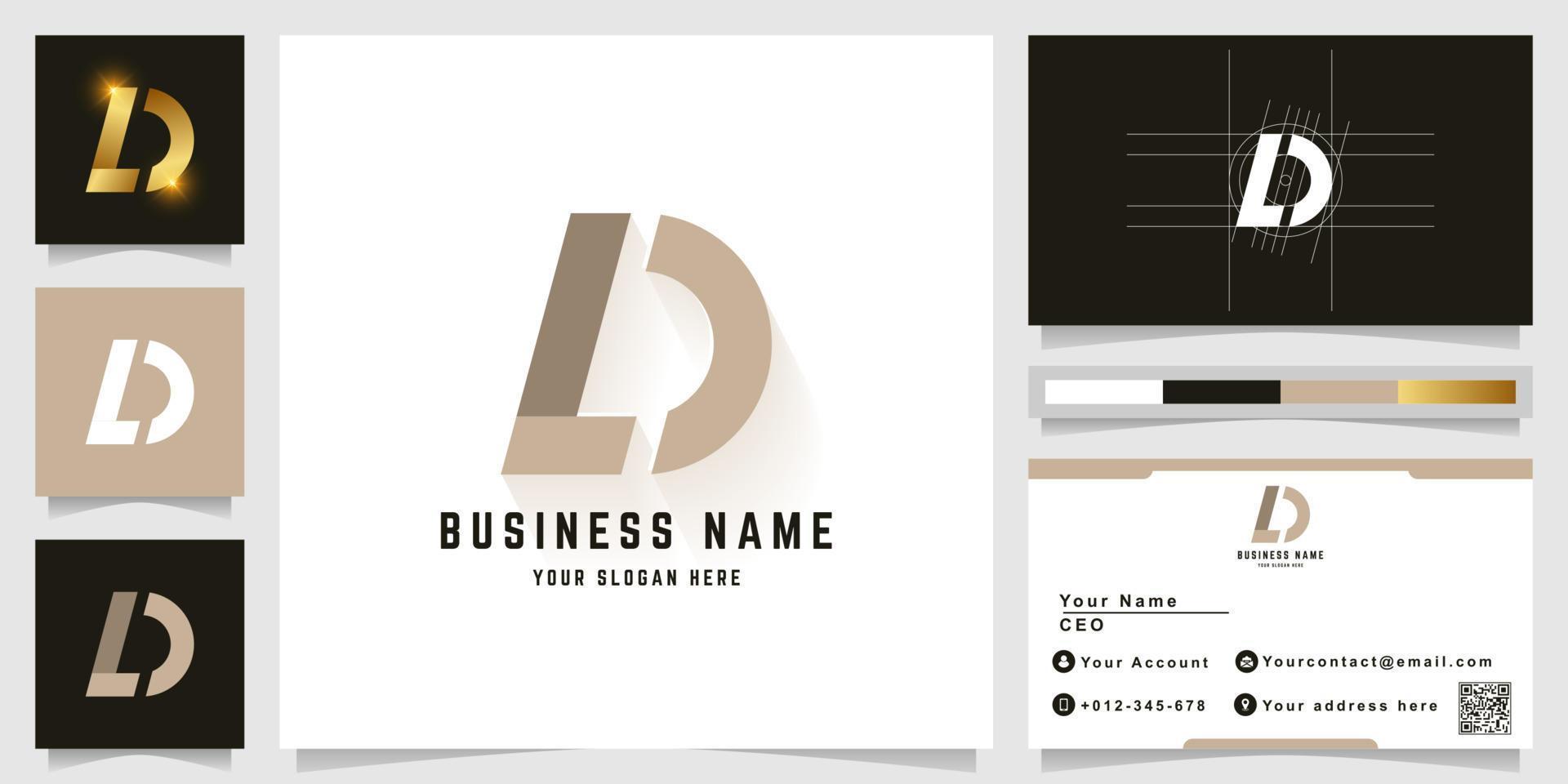 Letter D or LD monogram logo with business card design vector
