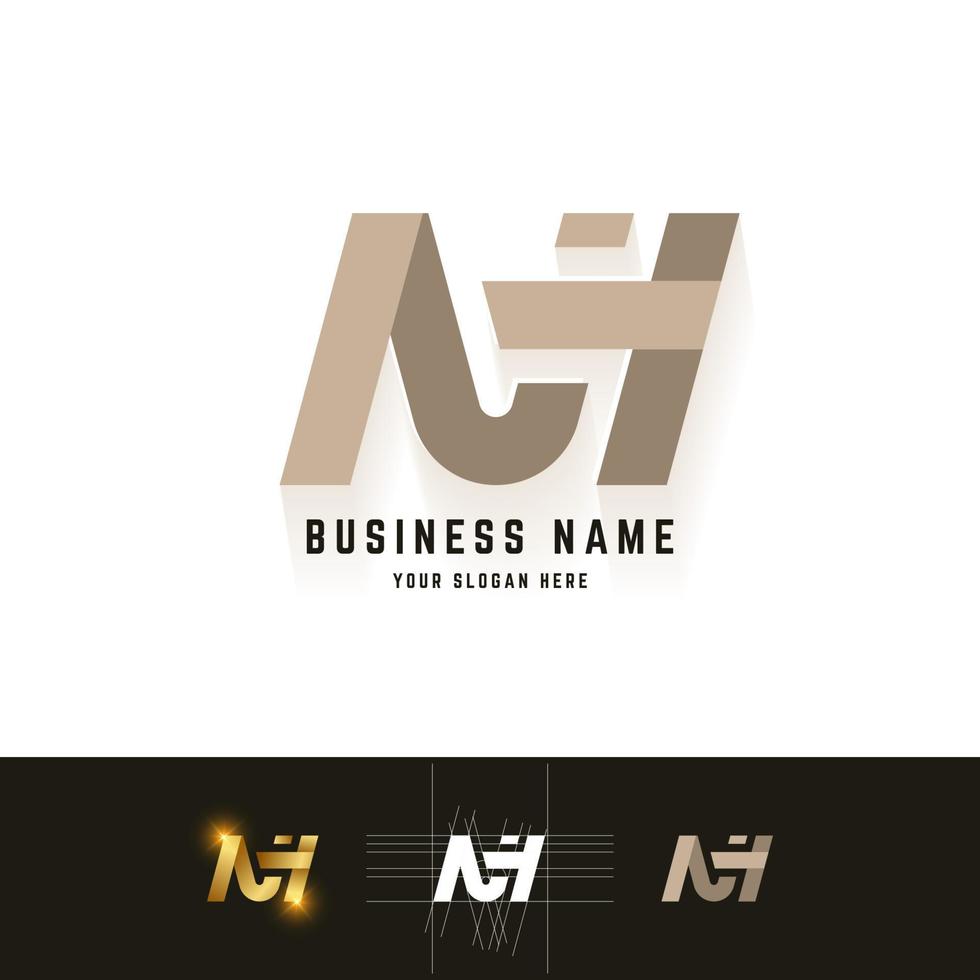 Letter NH or MH monogram logo with grid method design vector