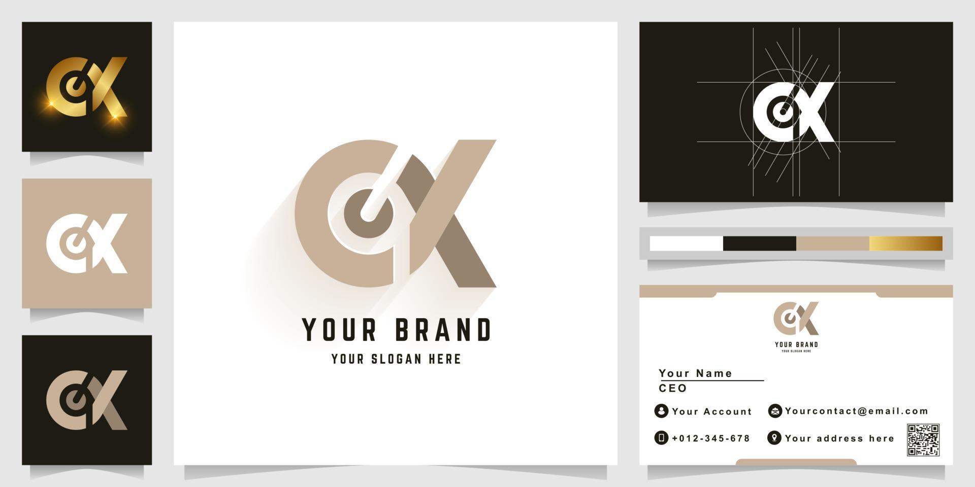 Letter OX or CX monogram logo with business card design vector