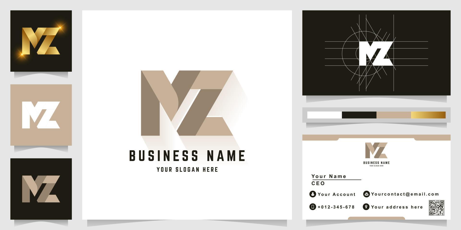 Letter MZ or NZ monogram logo with business card design vector