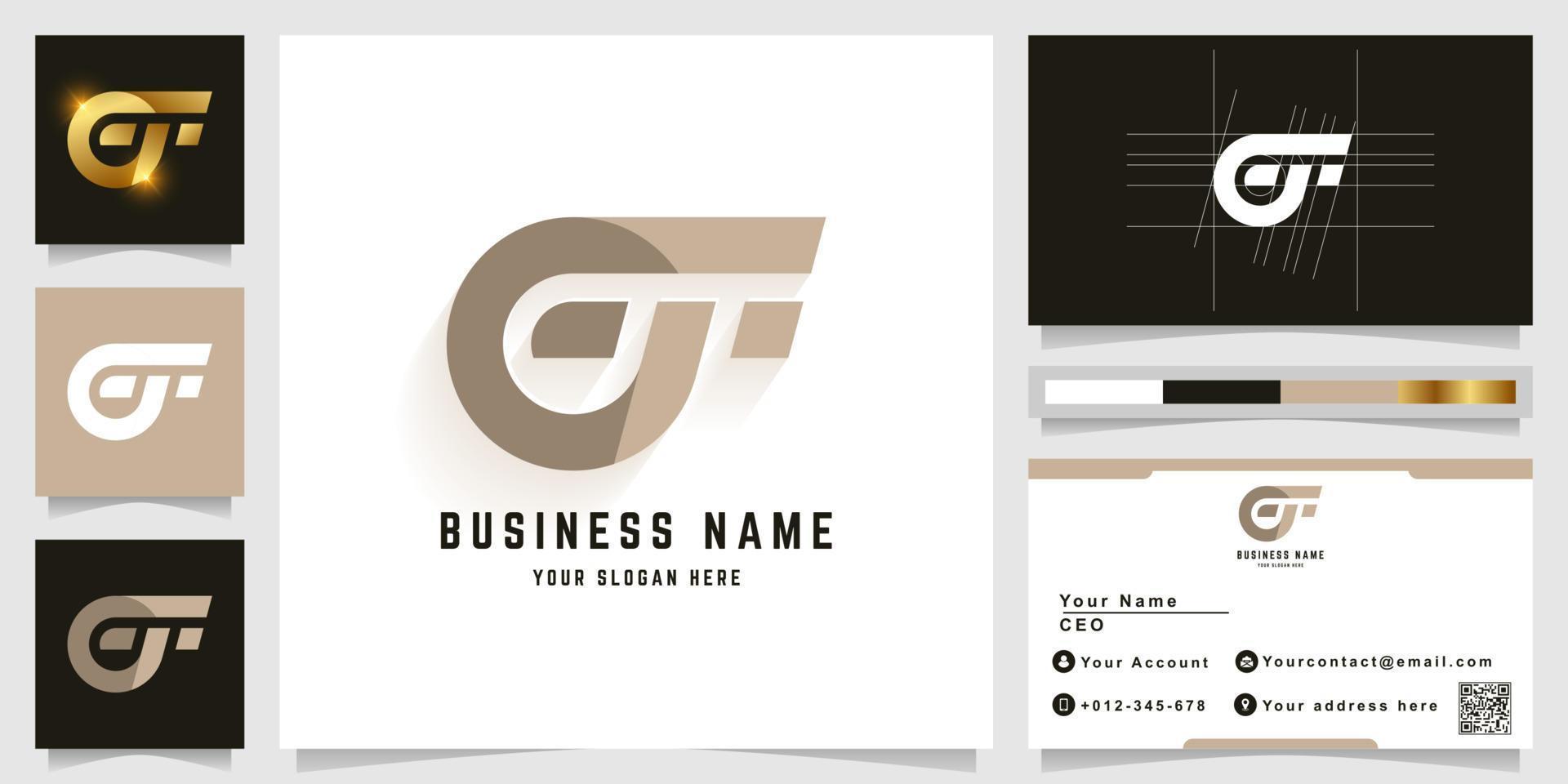 Letter GF or GT monogram logo with business card design vector