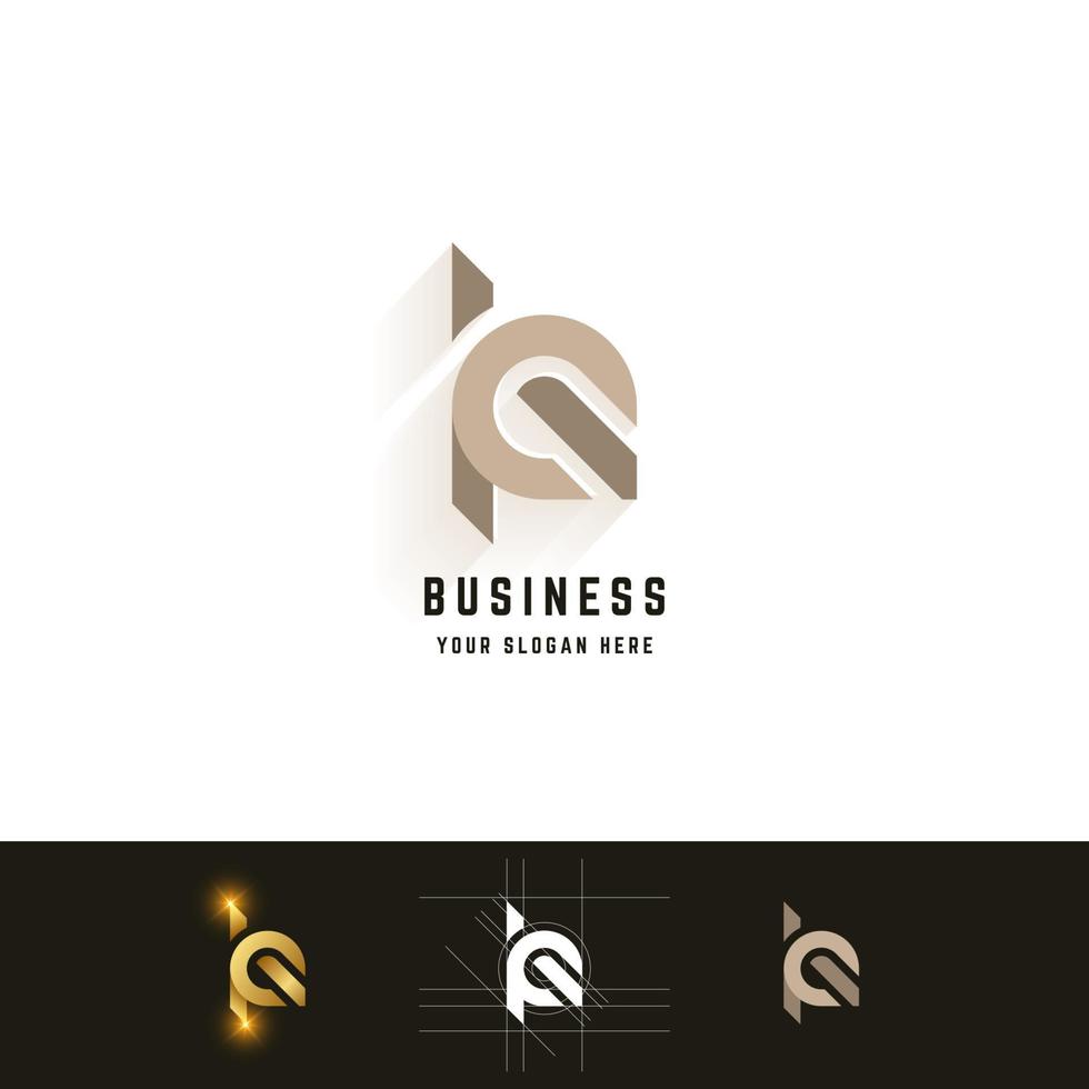 Letter KQ or KR monogram logo with grid method design vector