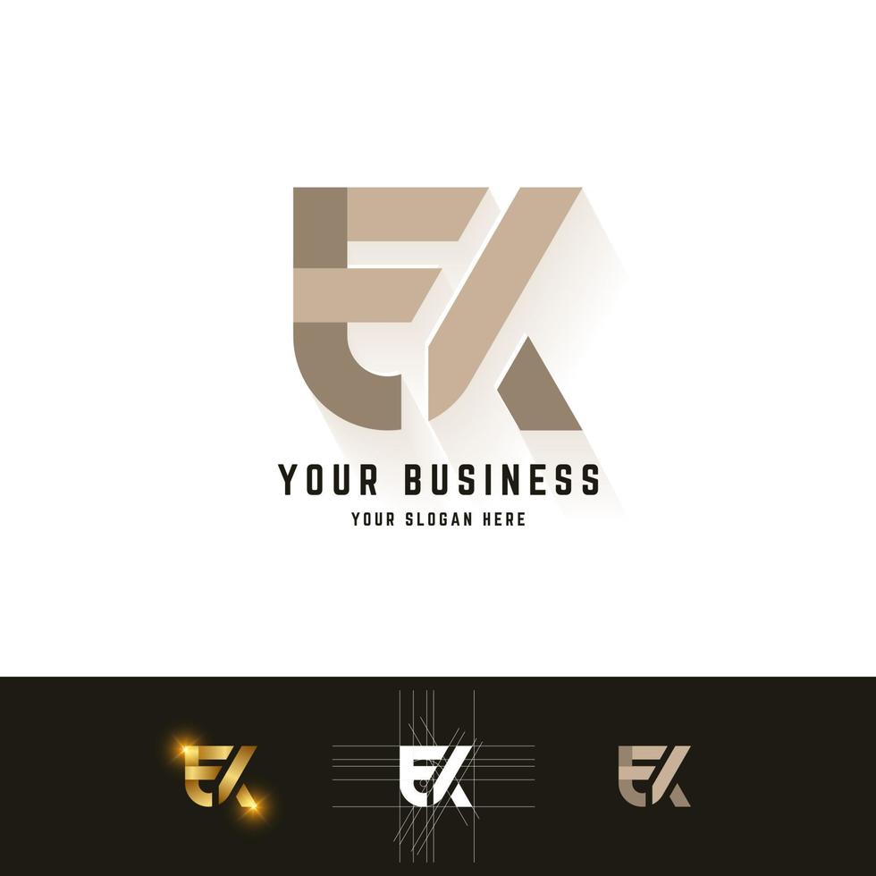 Letter EK or FK monogram logo with grid method design vector