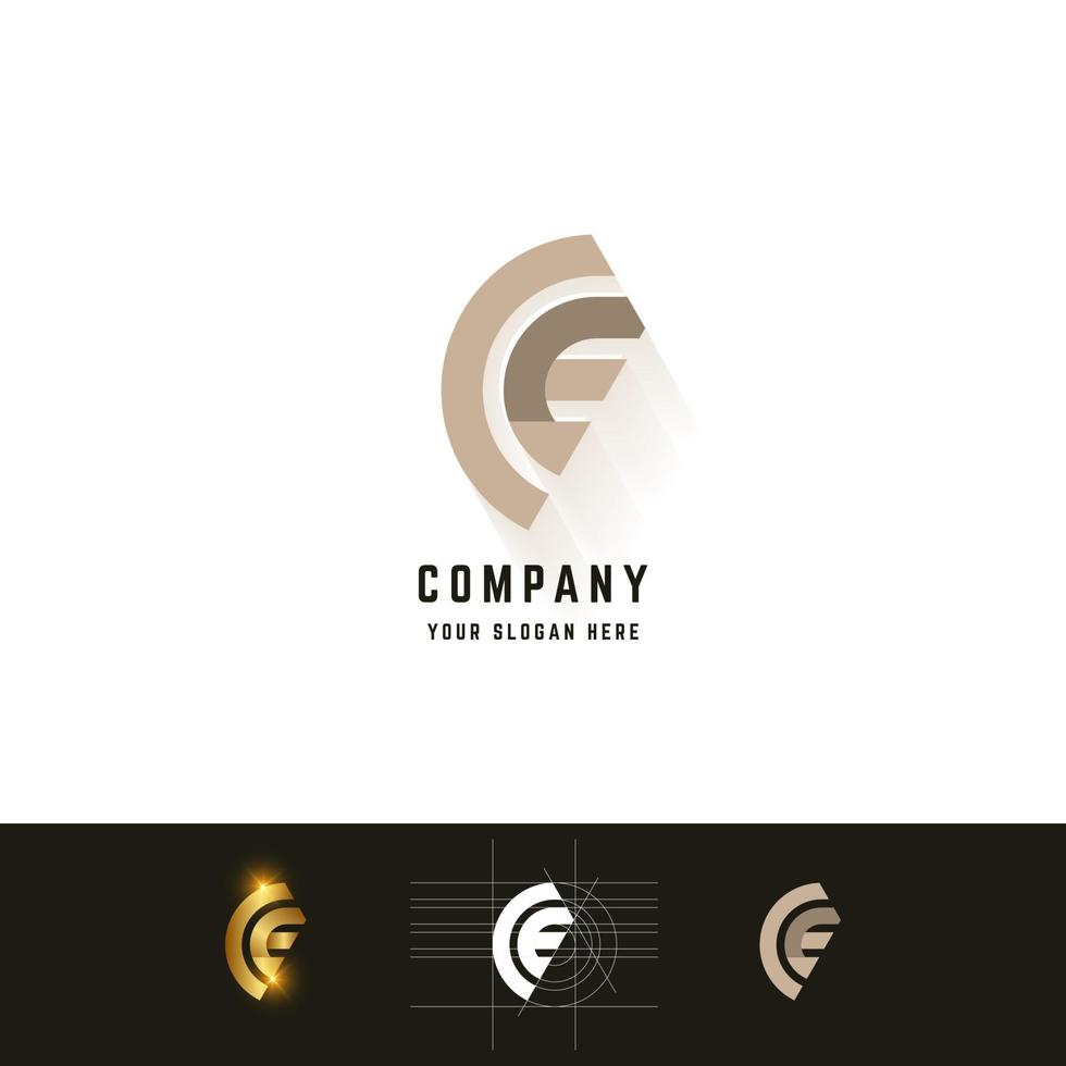 Letter E or CE monogram logo with grid method design vector