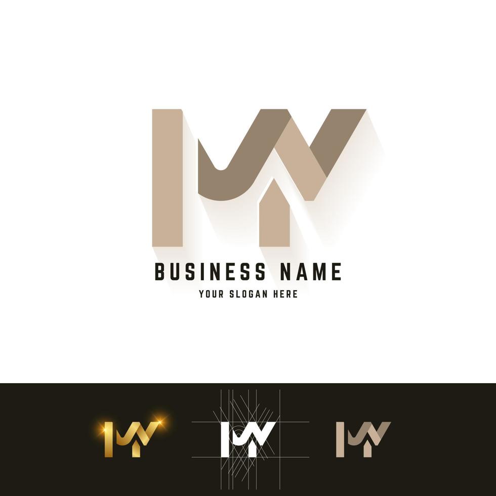 Letter MW or IW monogram logo with grid method design vector