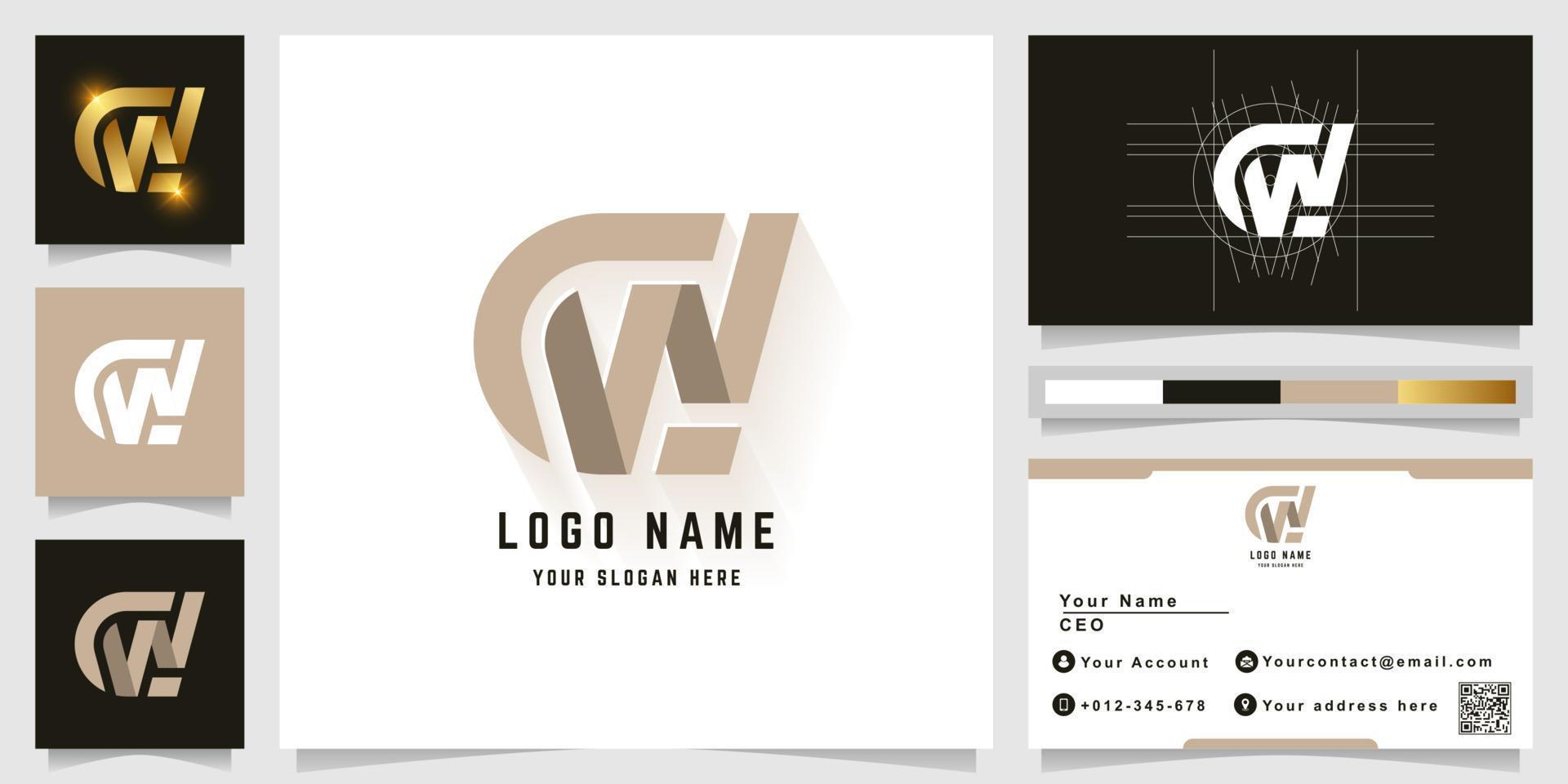 Letter CW or GN monogram logo with business card design vector