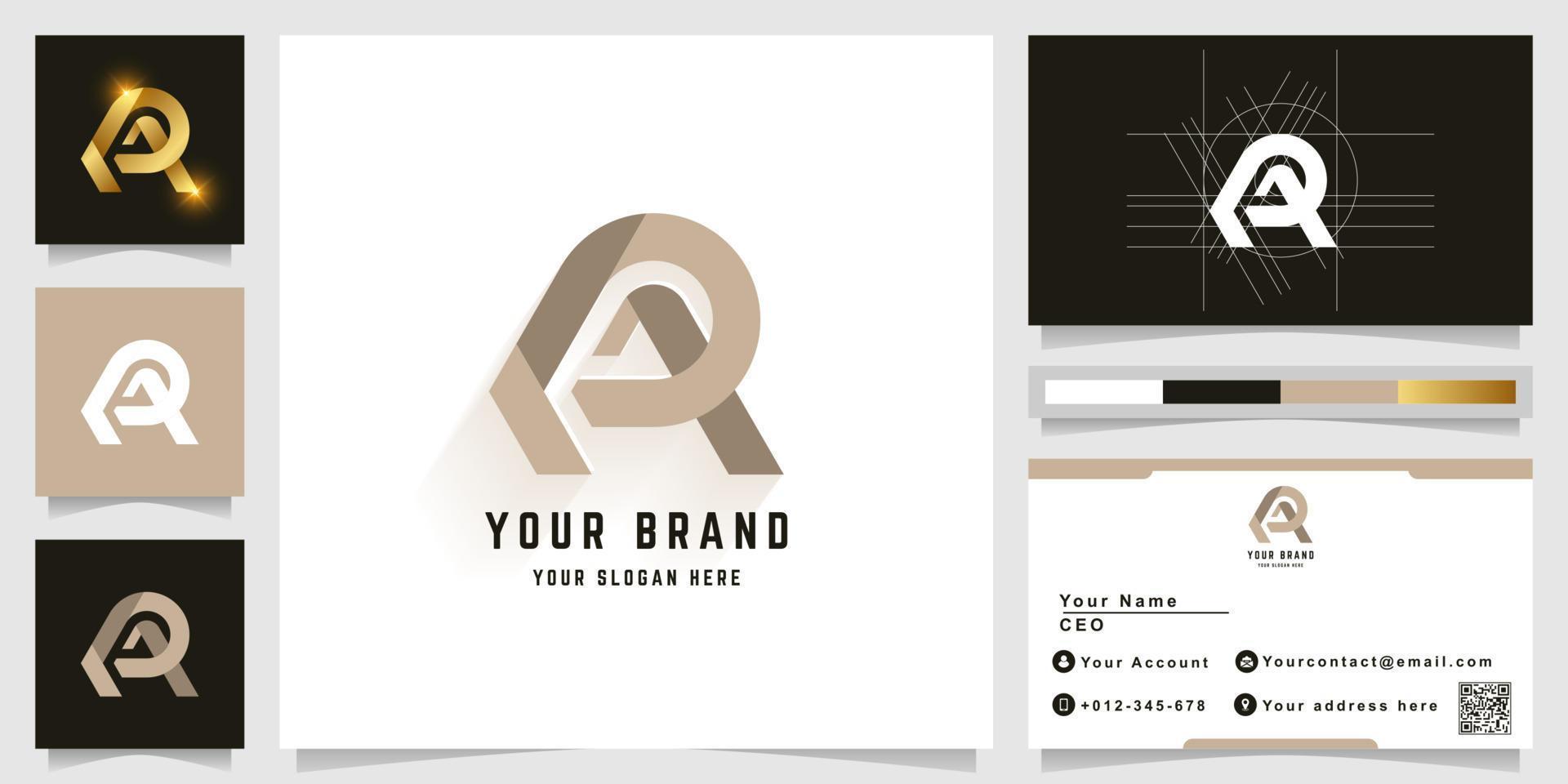 Letter AR or RA monogram logo with business card design vector