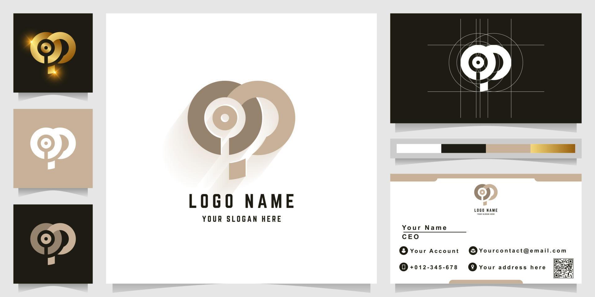 Letter OP or qp monogram logo with business card design vector