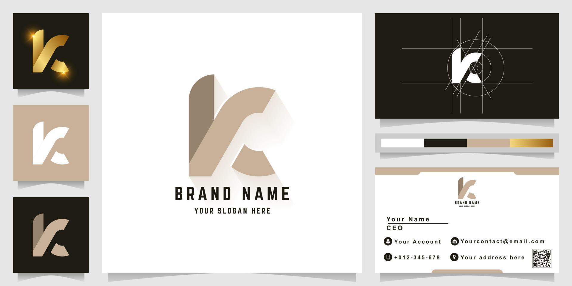 Letter k or kc monogram logo with business card design vector