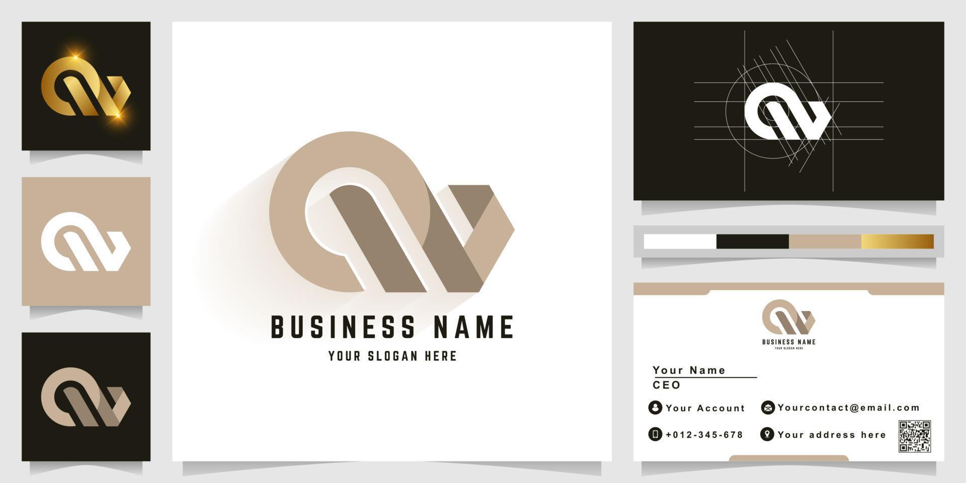 Letter QW or MW monogram logo with business card design vector