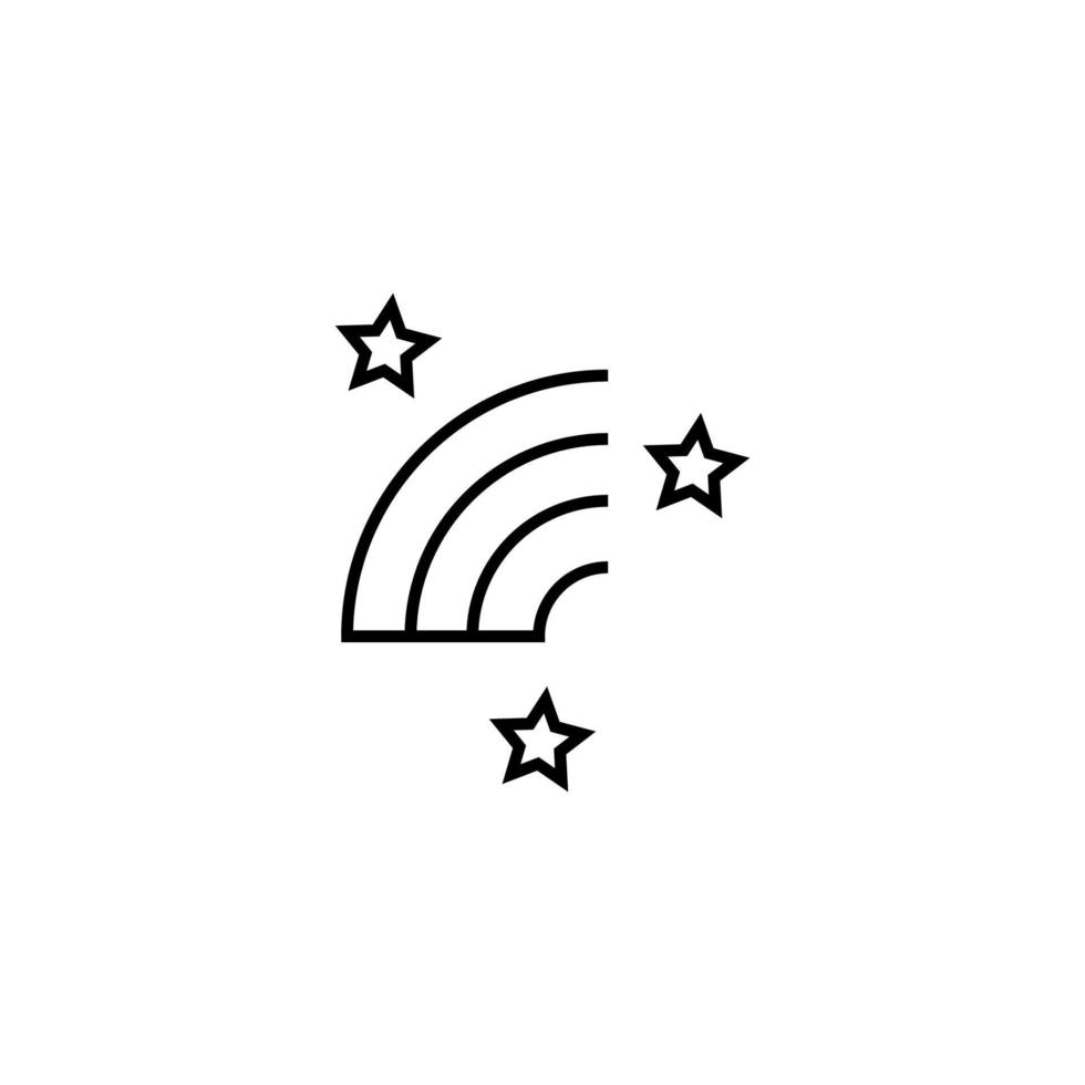 Vector symbol in flat style. Editable stroke. Perfect for internet stores, sites, articles, books etc. Line icon of half of rainbow surrounded by stars