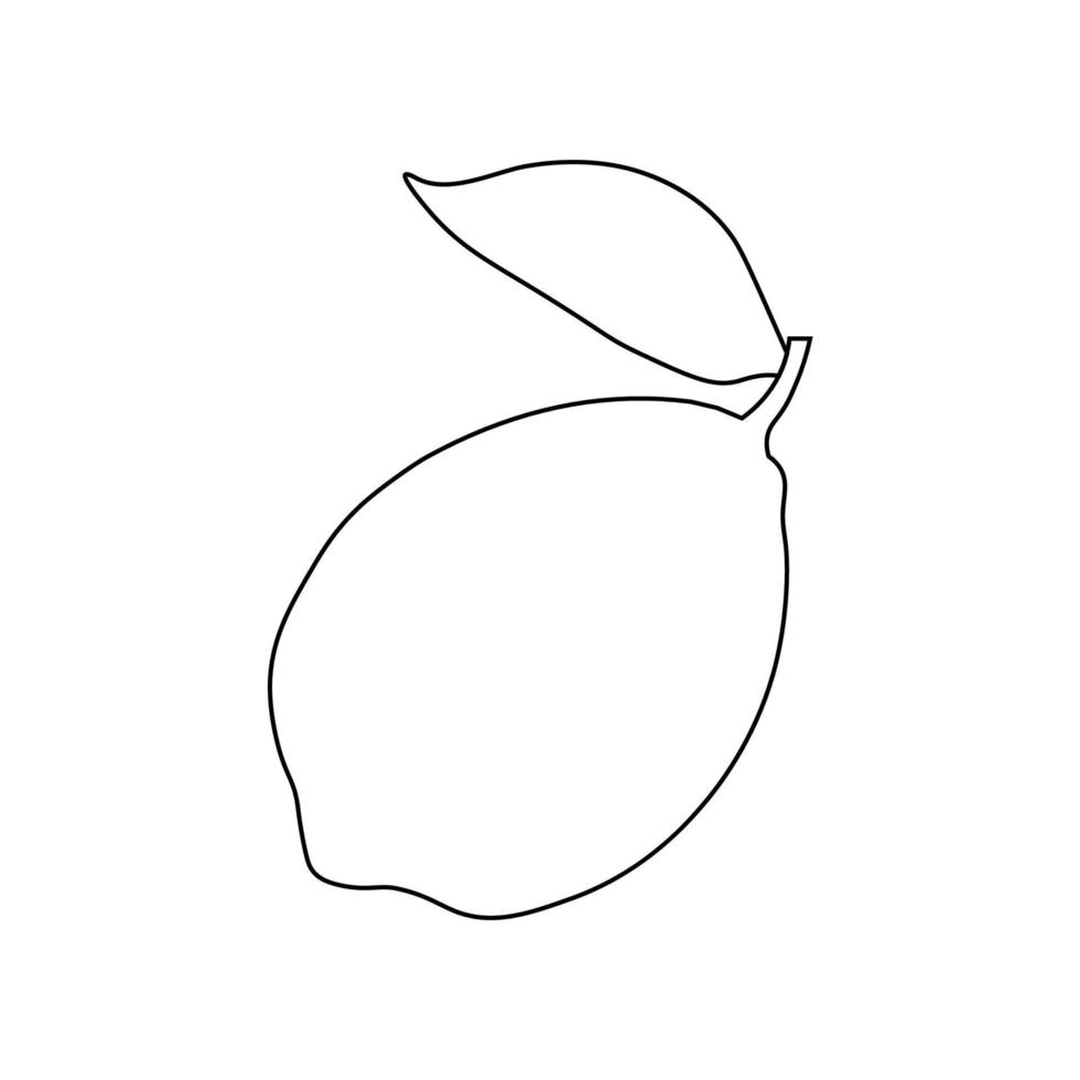 Line monochrome illustration of lemon with leaf. Suitable for signboards, shops, banners, books etc. Vector silhouette.