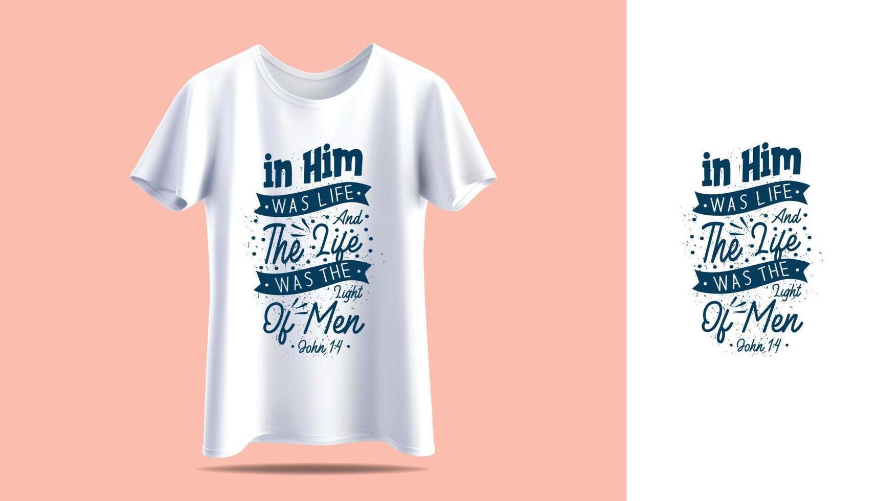 Motivational God quotes typography t-shirt print design. Men's white and black t-shirt with short sleeve mockup. Front view. Vector template