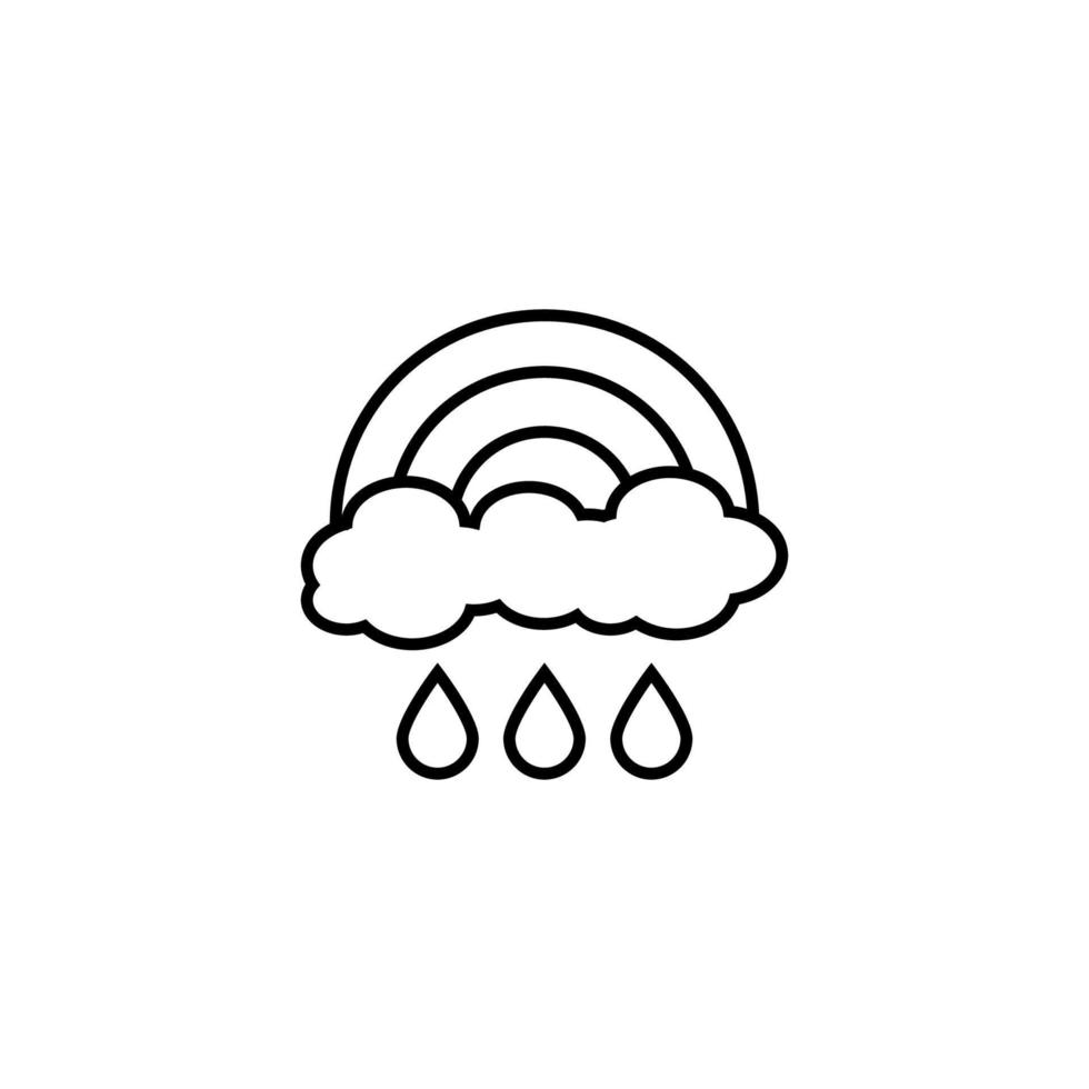 símbolo de vector de estilo plano. trazo editable. perfecto para tiendas de Internet, sitios, artículos, libros, etc. icono de línea de lluvia de la nube bajo el arco iris