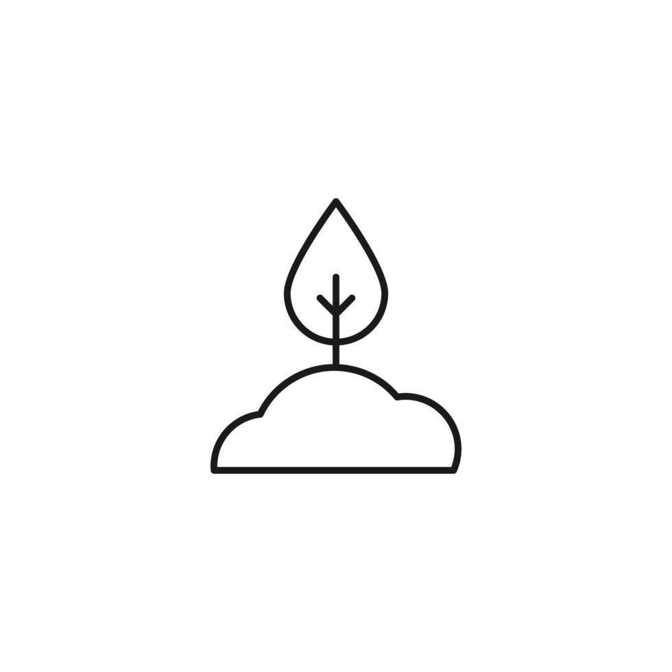 Ecology, nature, eco-friendly concept. Outline symbol drawn with black thin line. Suitable for adverts, packages, stores, web sites. Vector line icon of tree on hill