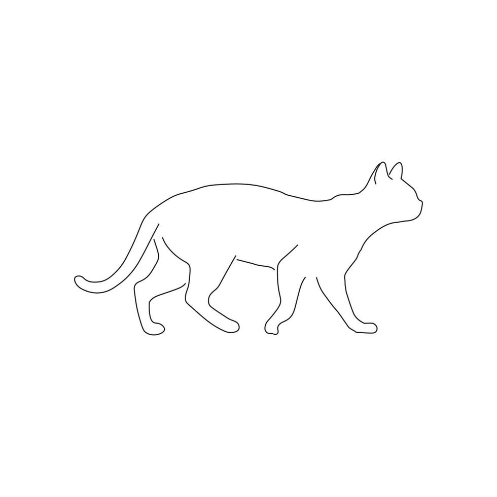 línea monocromática ilustración de gato caminando. adecuado para letreros, tiendas, pancartas, libros, etc. silueta vectorial. vector