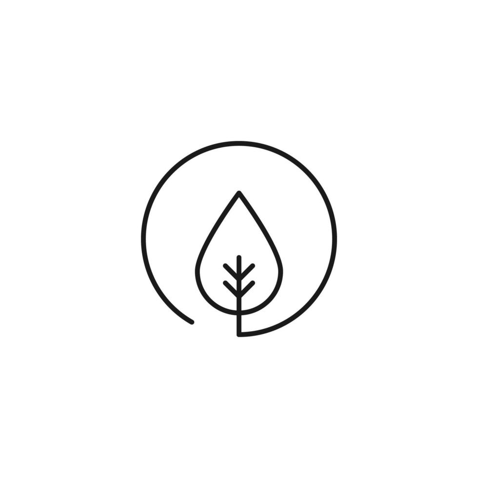 Ecology, nature, eco-friendly concept. Outline symbol drawn with black thin line. Suitable for adverts, packages, stores, web sites. Vector line icon of leaf inside of circle