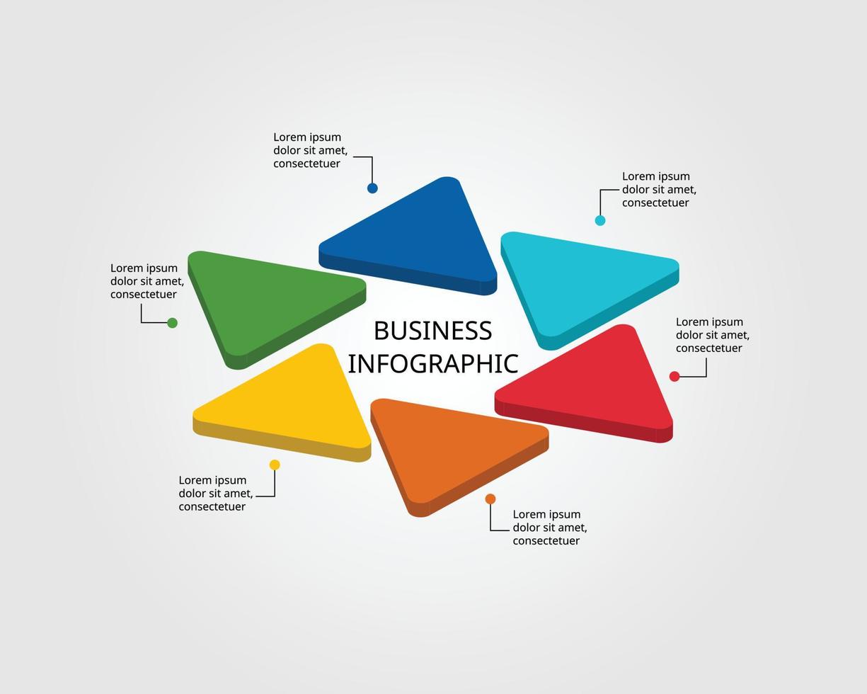 triangle template for infographic for presentation for 6 element vector