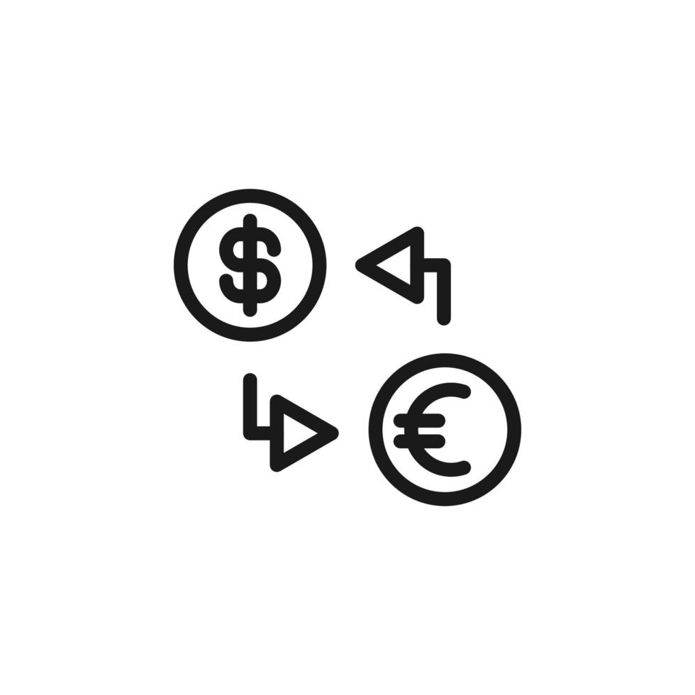 Business, money, finance concept. Vector signs drawn with black line. Suitable for adverts, web sites, apps, articles. Line icon of dollar and euro exchange