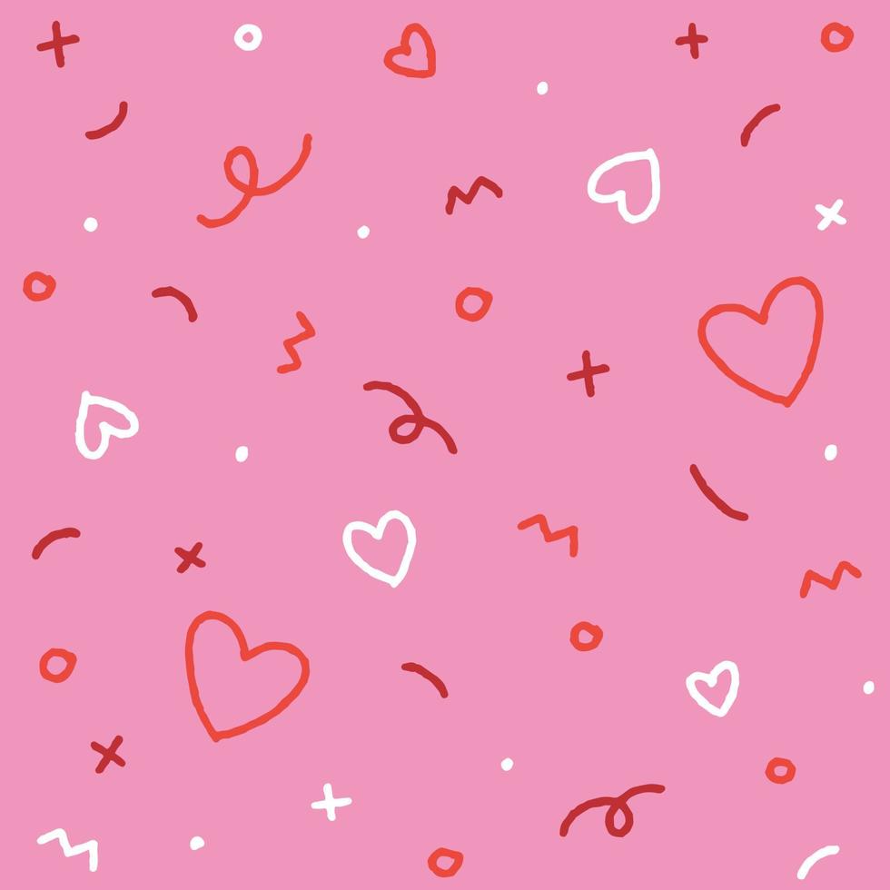 Cute Valentines Day Abstract Confetti Sprinkle Sparkle Shine Shape Form Small Polkadot dot Line Outline Mini Heart Abstract Pink Red Color Colorful Pastel Seamless Pattern Pink Background vector