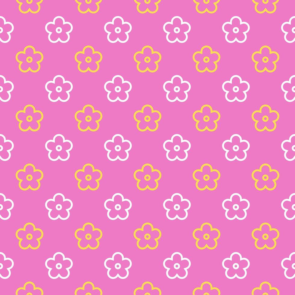 Cute White Yellow Outline Daisy Flower Pattern Pink Background Stripe Striped Line Geometric Element Vector Cartoon Illustration Tablecloth, Picnic mat wrapping paper, Mat, Fabric, Textile, Scarf.