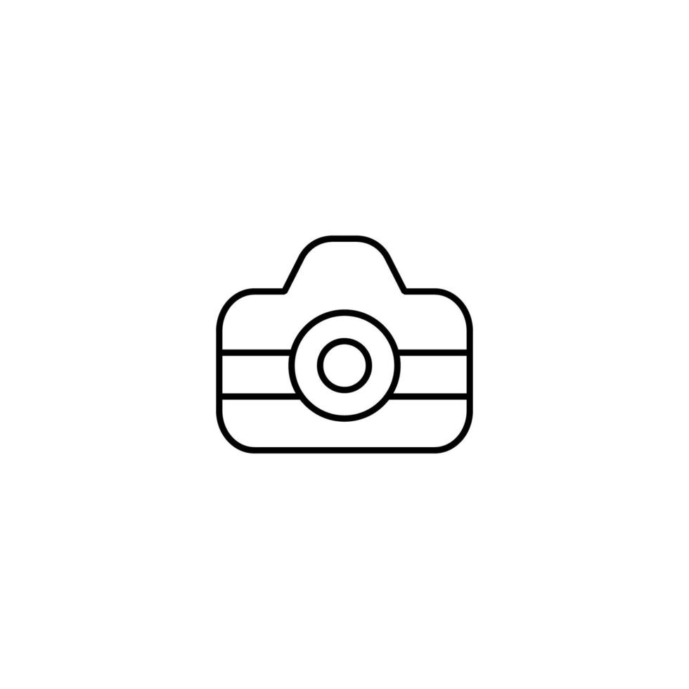 Travel, vacation and summer holiday concept. Vector outline symbol for sites, advertisement, stores etc. Line icon of photo camera